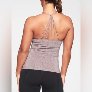 Athleta Allegro Support Tank in Heathered Pink Built in Bra Strappy Small